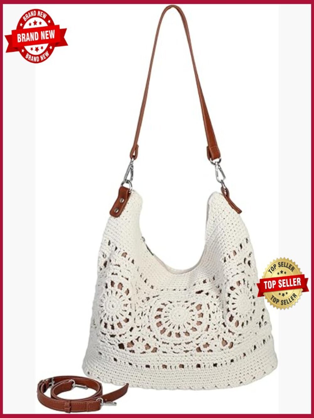 Large Slouchy Crochet Hobo Bag with Adjustable Strap Boho Shoulder Tote